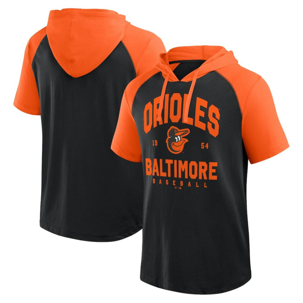 Baltimore Orioles Logo Athletic Prime Raglan Short Sleeve Hoodie T-Shirt - Black