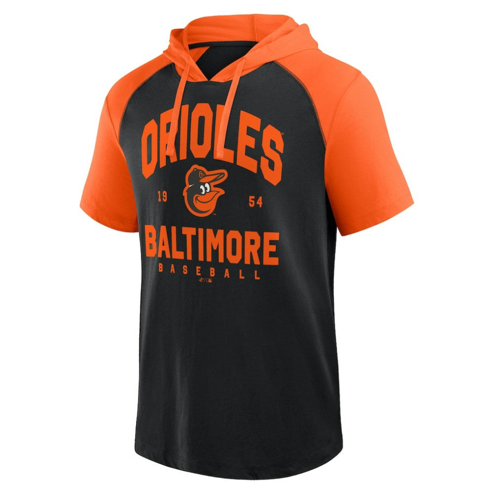 Baltimore Orioles Logo Athletic Prime Raglan Short Sleeve Hoodie T-Shirt - Black