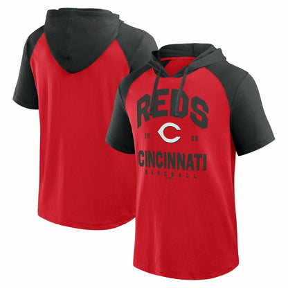 Cincinnati Reds Logo Athletic Prime Raglan Short Sleeve Hoodie T-Shirt - Red
