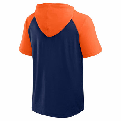 Houston Astros Logo Athletic Prime Raglan Short Sleeve Hoodie T-Shirt - Navy