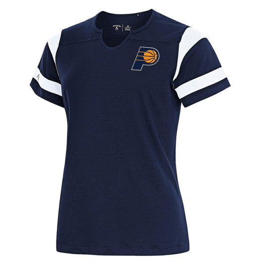 Indiana Pacers Antigua Women's Encounter Short Sleeve Notch Neck Top - Navy on sale