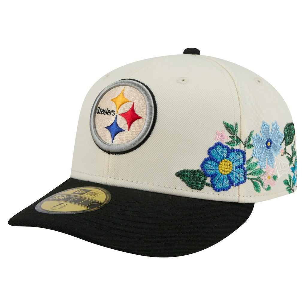 Pittsburgh Steelers New Era Tonal Floral 59FIFTY Fitted Hat - Cream/Black for sale