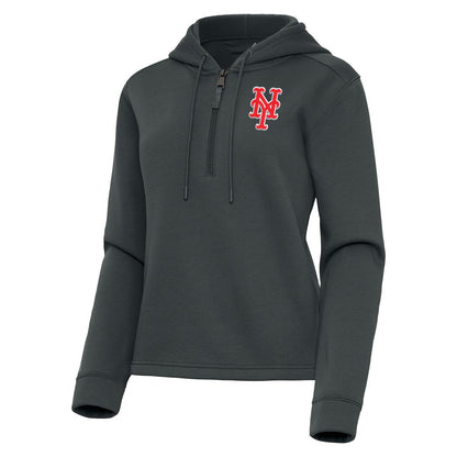 New York Mets Antigua Women's Contemporary Quarter-Zip Hoodie - Pewter