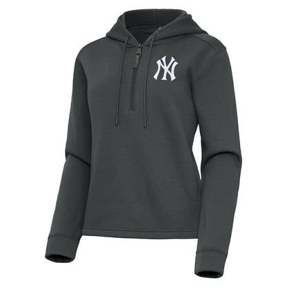 New York Yankees Antigua Women's Contemporary Quarter-Zip Hoodie - Pewter