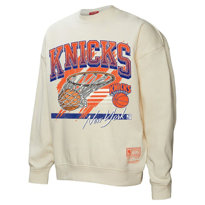 New York Knicks Women's Brush Bucket Pullover Sweatshirt - Cream | Mitchell & Ness on sale