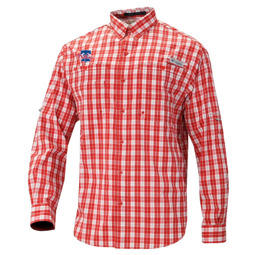 Philadelphia Phillies Super Slack Tide Omni-Wick Button-Up Shirt - Red | Columbia