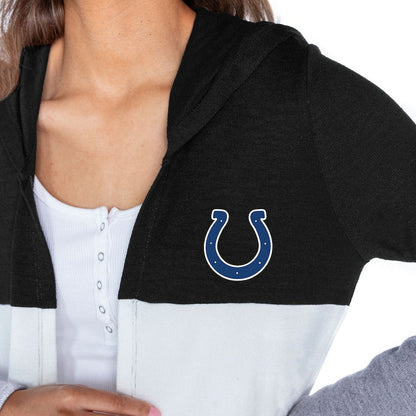 Indianapolis Colts Gameday Couture Women's Tri-Blend Color Block Lightweight Cardigan Hoodie - Black sale