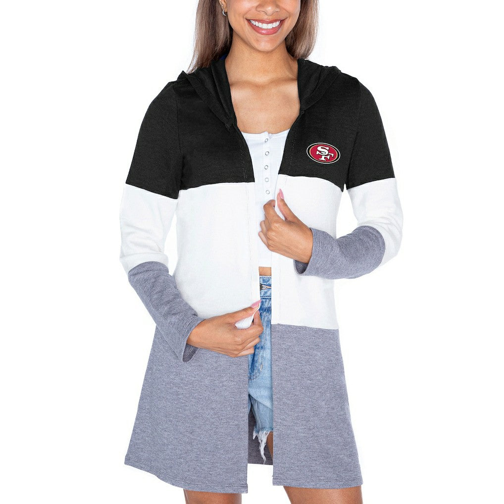 San Francisco 49ers Gameday Couture Women's Tri-Blend Color Block Lightweight Cardigan Hoodie - Black on sale