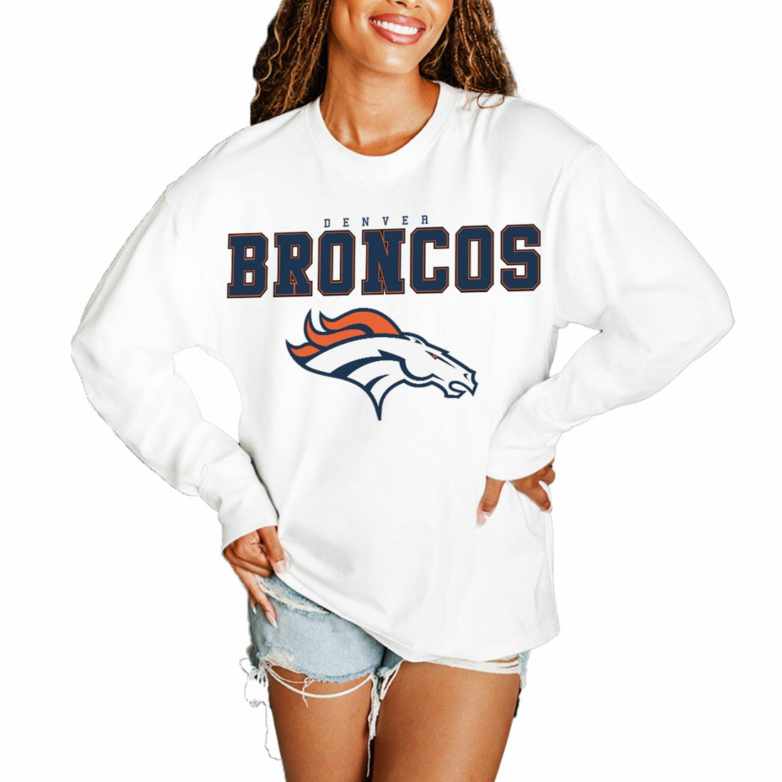 Denver Broncos Gameday Couture Women's Big Goals Oversized Long Sleeve T-Shirt - White outlet