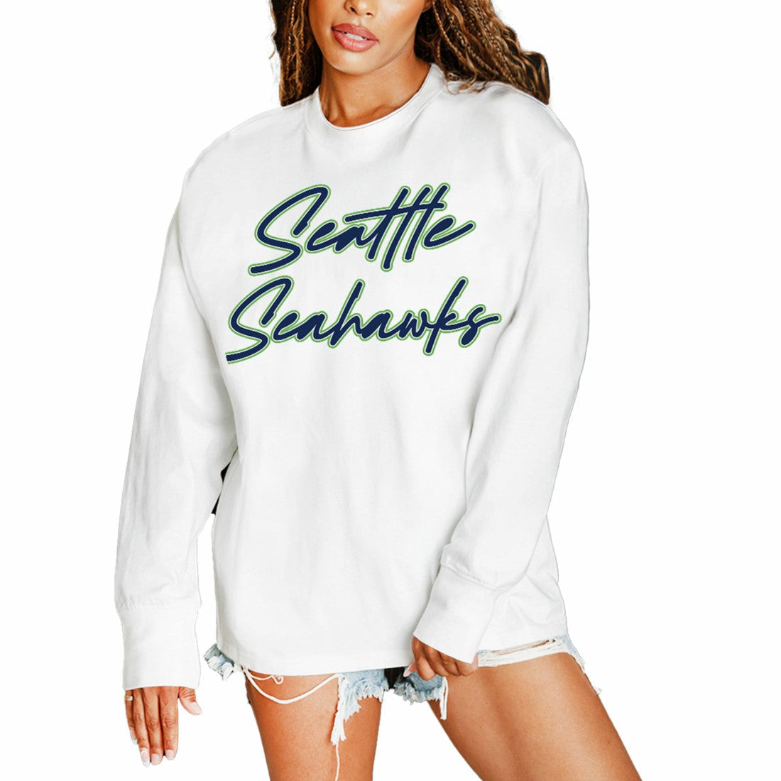 Seattle Seahawks Gameday Couture Women's Classic Comeback Oversized Long Sleeve T-Shirt - White discount