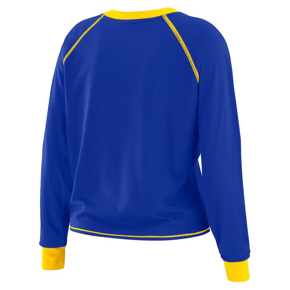 Los Angeles Rams WEAR by Erin Andrews Women's Plus Size Tie-Front Long Sleeve Top - Royal/Gold on sale