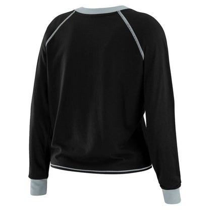 Las Vegas Raiders WEAR by Erin Andrews Women's Plus Size Tie-Front Long Sleeve Top - Black/Gray for sale