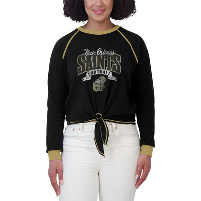 New Orleans Saints WEAR by Erin Andrews Women's Plus Size Tie-Front Long Sleeve Top - Black/Gold discount