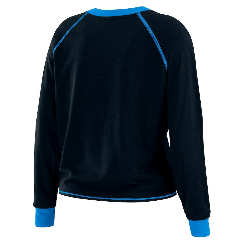 Carolina Panthers WEAR by Erin Andrews Women's Plus Size Tie-Front Long Sleeve Top - Black/Blue outlet