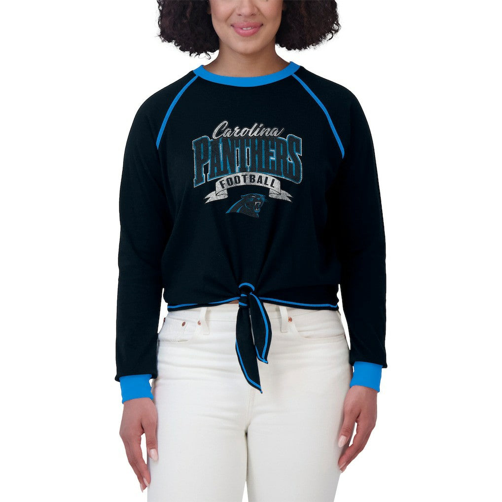 Carolina Panthers WEAR by Erin Andrews Women's Plus Size Tie-Front Long Sleeve Top - Black/Blue outlet