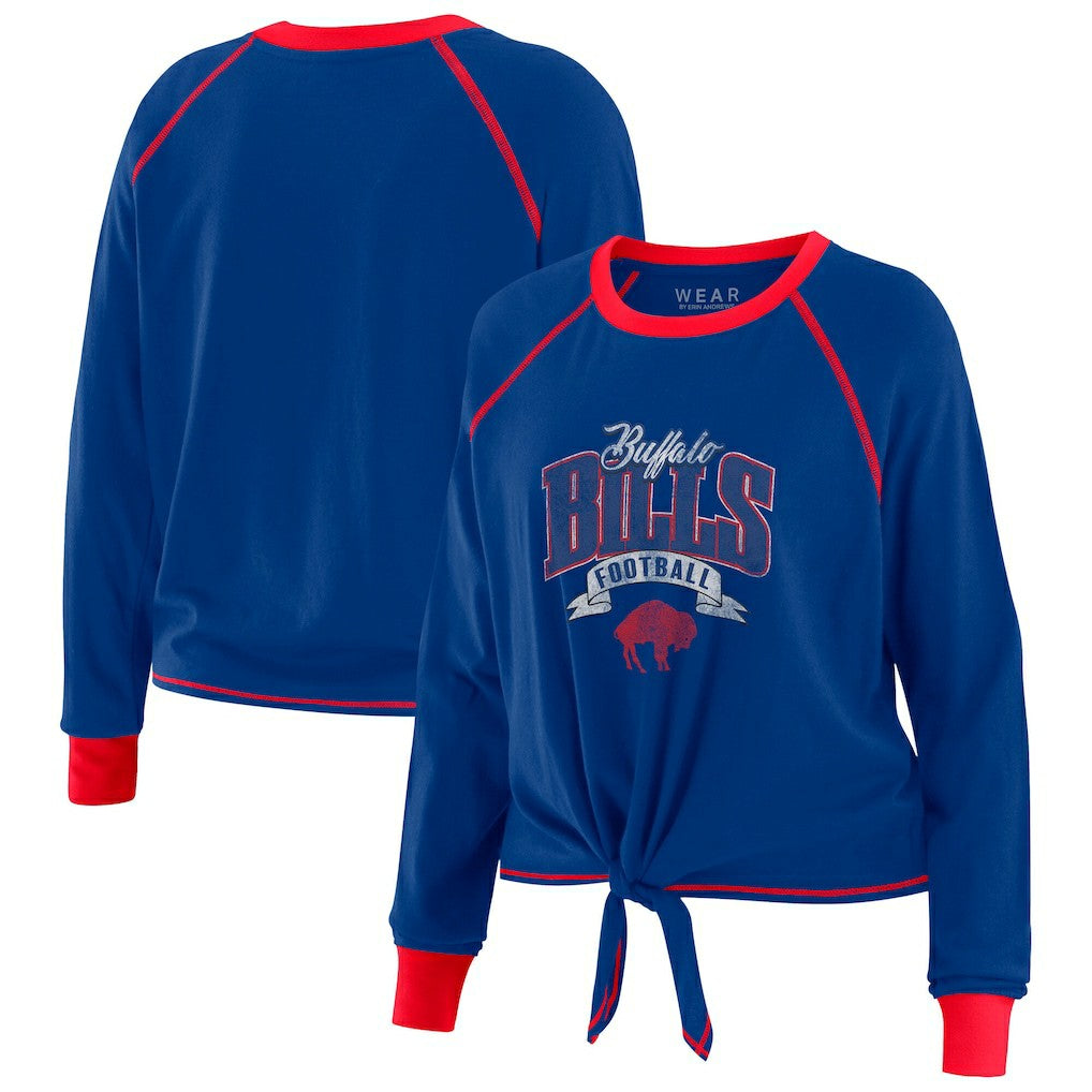 Buffalo Bills WEAR by Erin Andrews Women's Plus Size Tie-Front Long Sleeve Top - Royal/Red for sale