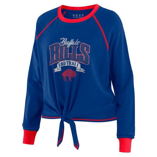 Buffalo Bills WEAR by Erin Andrews Women's Plus Size Tie-Front Long Sleeve Top - Royal/Red for sale