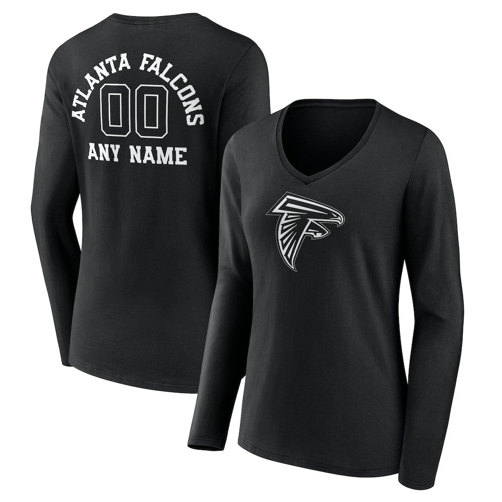 Atlanta Falcons Women's Personalized Name & Number Monochrome Long Sleeve V-Neck T-Shirt - Black for sale