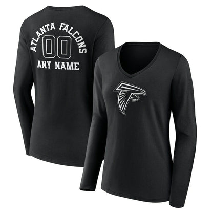 Atlanta Falcons Women's Personalized Name & Number Monochrome Long Sleeve V-Neck T-Shirt - Black for sale