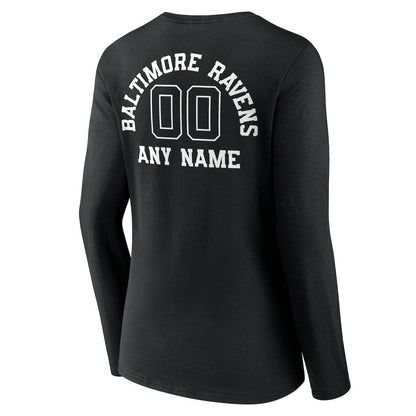Baltimore Ravens Women's Personalized Name & Number Monochrome Long Sleeve V-Neck T-Shirt - Black on sale