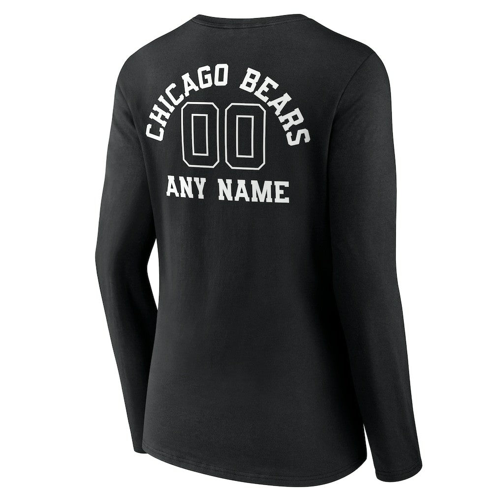 Chicago Bears Women's Personalized Name & Number Monochrome Long Sleeve V-Neck T-Shirt - Black outlet