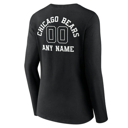 Chicago Bears Women's Personalized Name & Number Monochrome Long Sleeve V-Neck T-Shirt - Black outlet