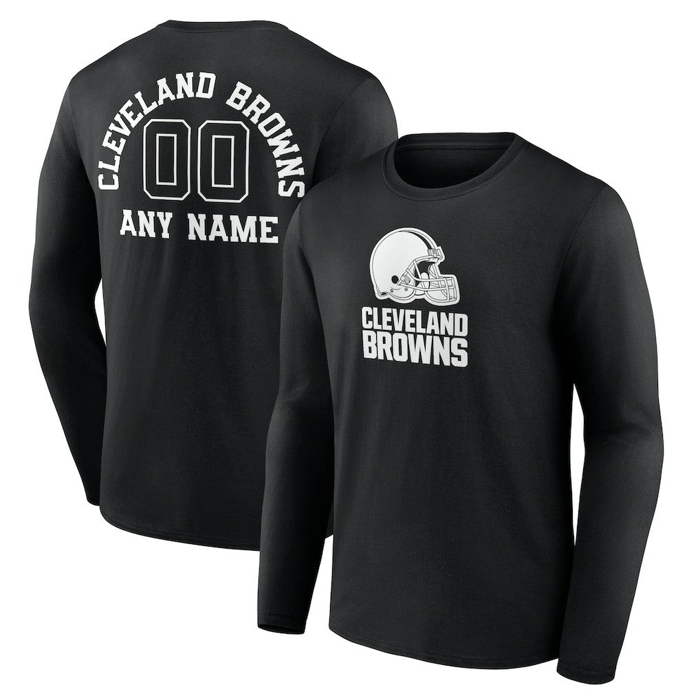 Cleveland Browns Personalized Name & Number Monochrome Long Sleeve T-Shirt - Black cheap