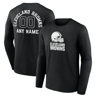 Cleveland Browns Personalized Name & Number Monochrome Long Sleeve T-Shirt - Black cheap