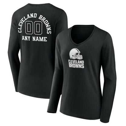 Cleveland Browns Women's Personalized Name & Number Monochrome Long Sleeve V-Neck T-Shirt - Black for sale