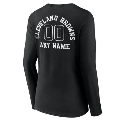 Cleveland Browns Women's Personalized Name & Number Monochrome Long Sleeve V-Neck T-Shirt - Black for sale