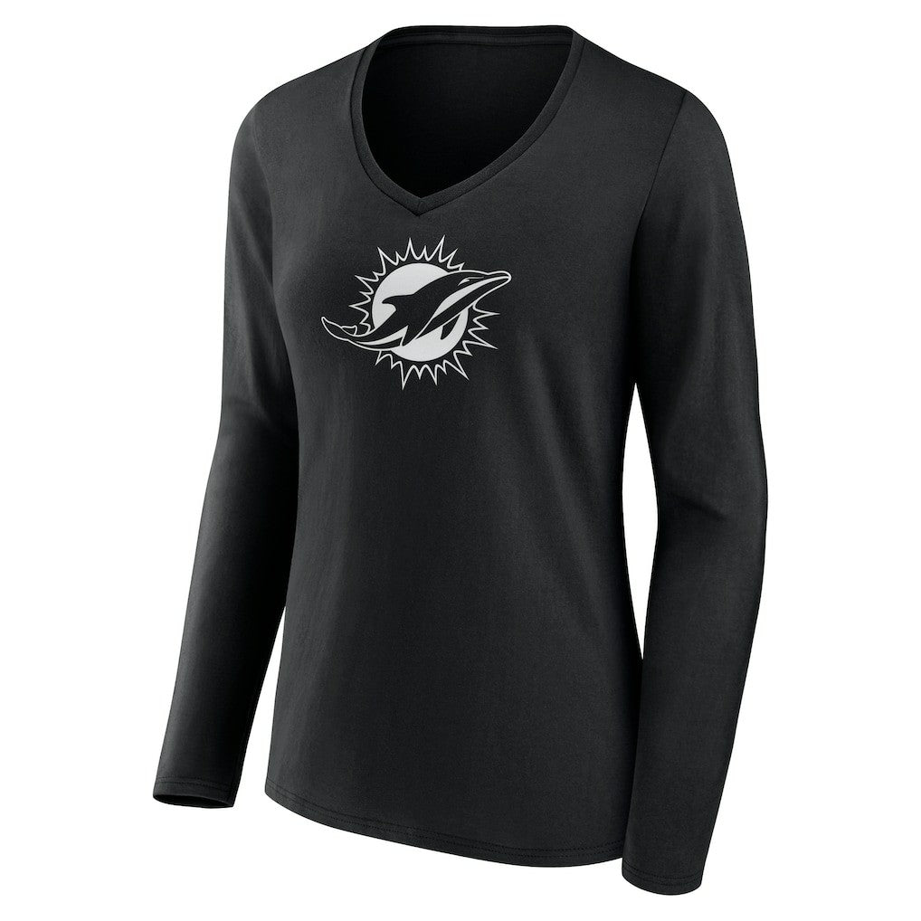 Miami Dolphins Women's Personalized Name & Number Monochrome Long Sleeve V-Neck T-Shirt - Black discount