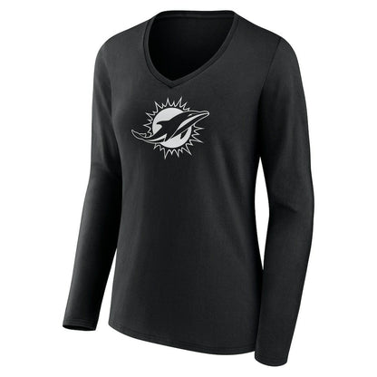 Miami Dolphins Women's Personalized Name & Number Monochrome Long Sleeve V-Neck T-Shirt - Black discount