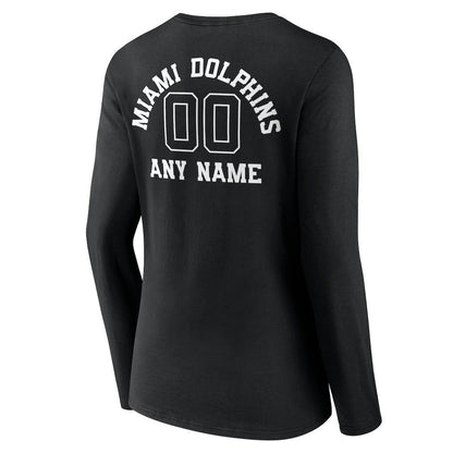 Miami Dolphins Women's Personalized Name & Number Monochrome Long Sleeve V-Neck T-Shirt - Black discount