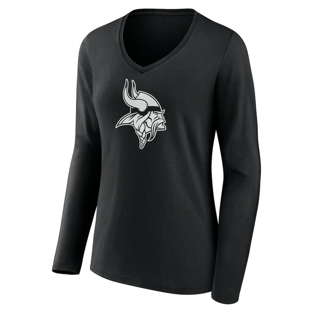 Minnesota Vikings Women's Personalized Name & Number Monochrome Long Sleeve V-Neck T-Shirt - Black for sale