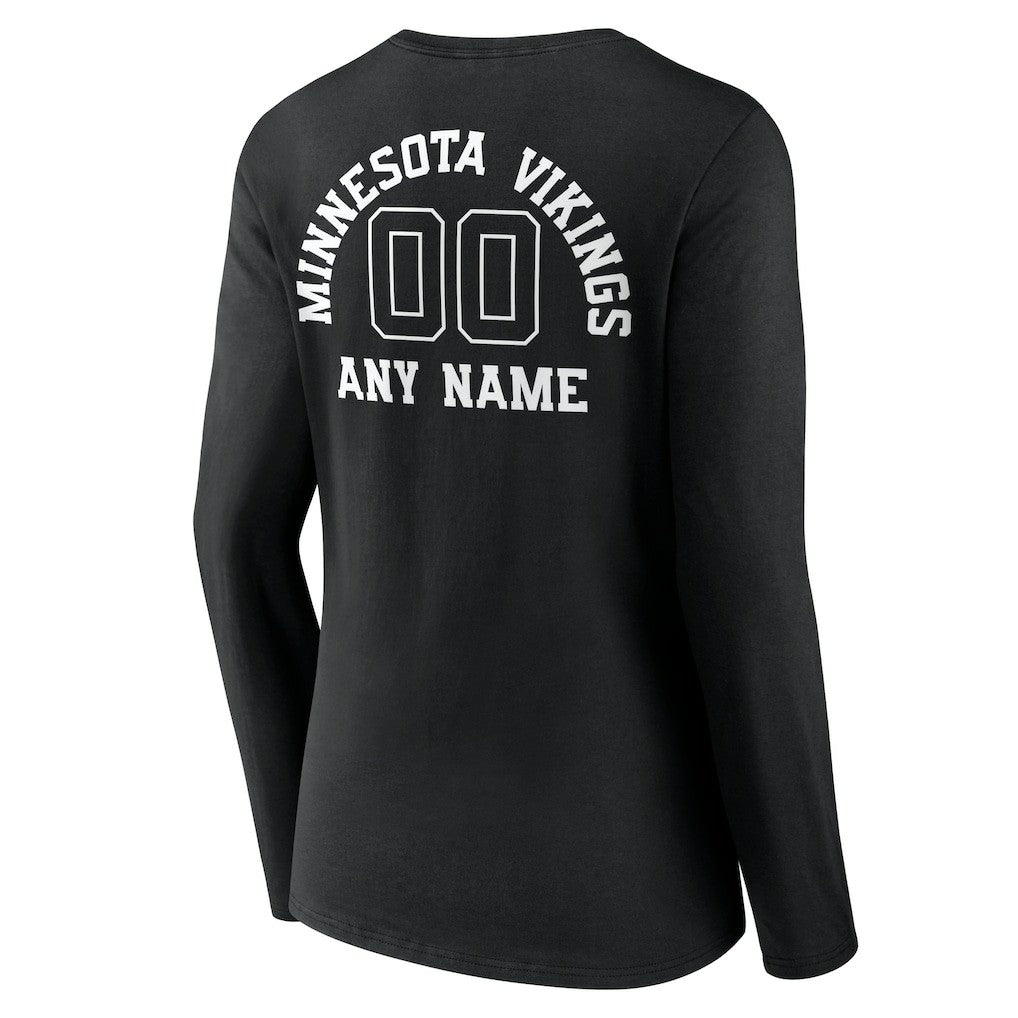 Minnesota Vikings Women's Personalized Name & Number Monochrome Long Sleeve V-Neck T-Shirt - Black for sale