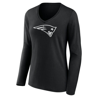 New England Patriots Women's Personalized Name & Number Monochrome Long Sleeve V-Neck T-Shirt - Black cheap