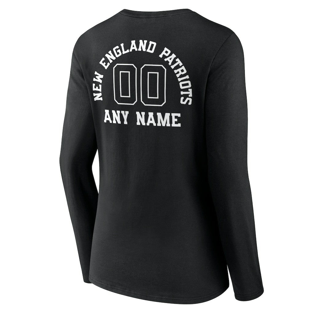 New England Patriots Women's Personalized Name & Number Monochrome Long Sleeve V-Neck T-Shirt - Black cheap