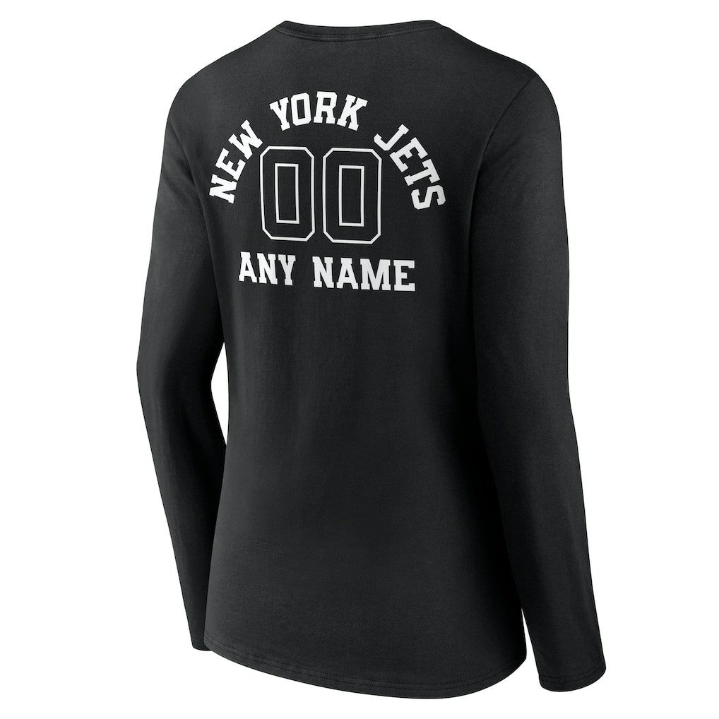 New York Jets Women's Personalized Name & Number Monochrome Long Sleeve V-Neck T-Shirt - Black on sale