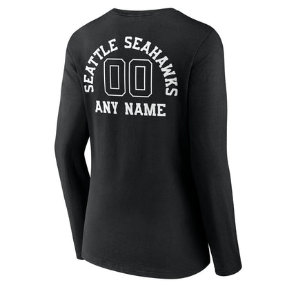 Seattle Seahawks Women's Personalized Name & Number Monochrome Long Sleeve V-Neck T-Shirt - Black on sale