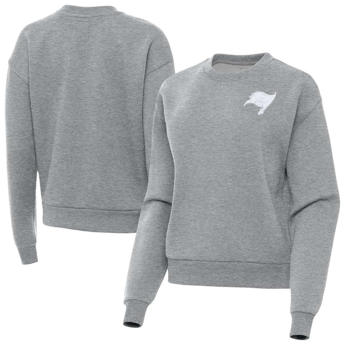 Tampa Bay Buccaneers Antigua Women's Victory Crew Pullover Sweatshirt - Heather Gray online