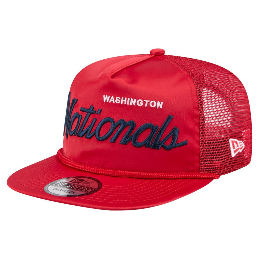 Washington Nationals Retro Satin Script Golfer Adjustable Hat - Red | New Era
