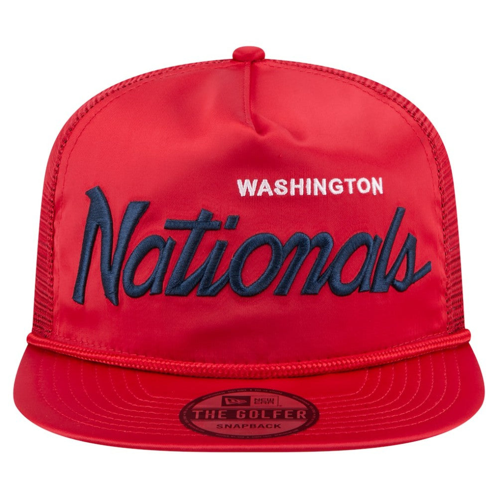 Washington Nationals Retro Satin Script Golfer Adjustable Hat - Red | New Era