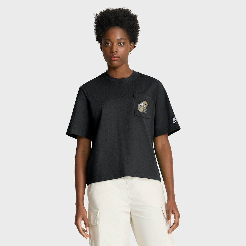 New Orleans Saints Women's Rewind Pocket Boxy T-Shirt - Black | Nike on sale