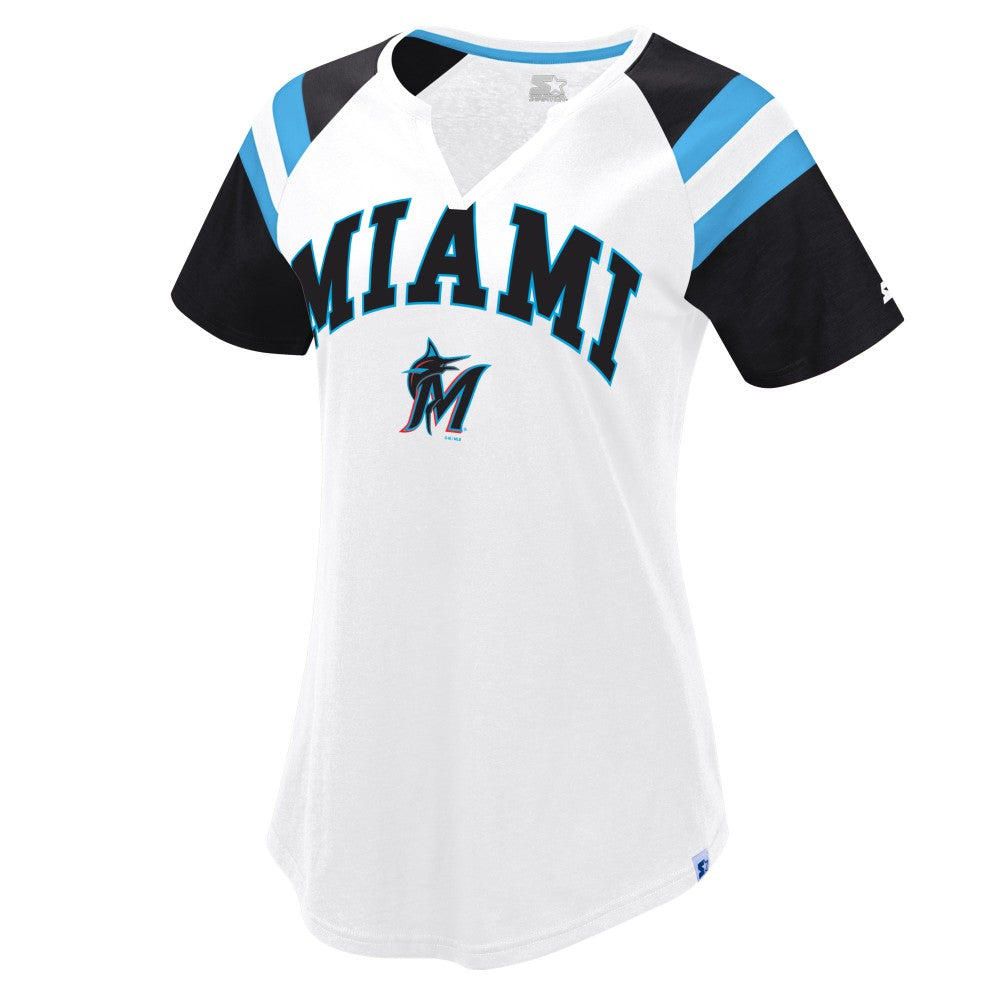 Miami Marlins Starter Women's Game On Notch Neck Raglan T-Shirt - White/Black