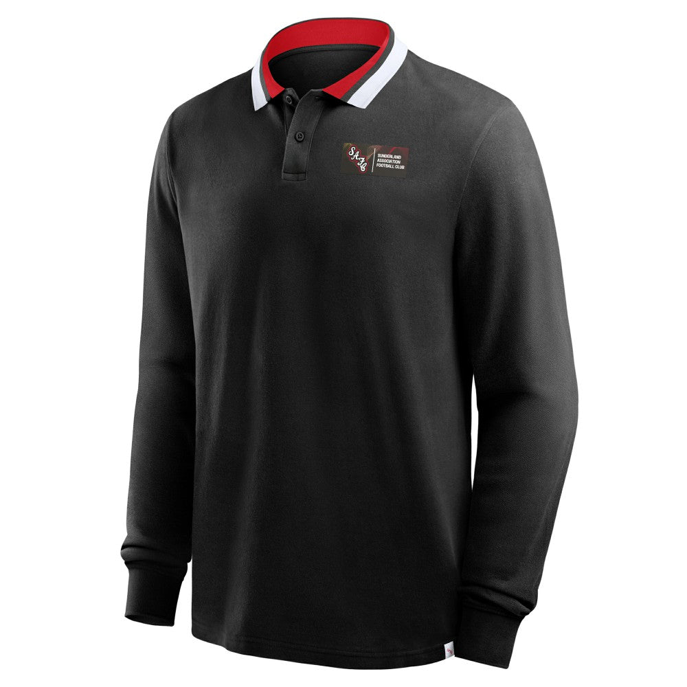 Sunderland Classic Long Sleeve Tipped Polo Shirt / Black / Mens outlet