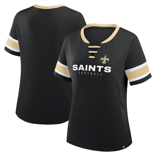 New Orleans Saints Women's Redzone Draw Play Athena Lace-Up T-Shirt - Black outlet