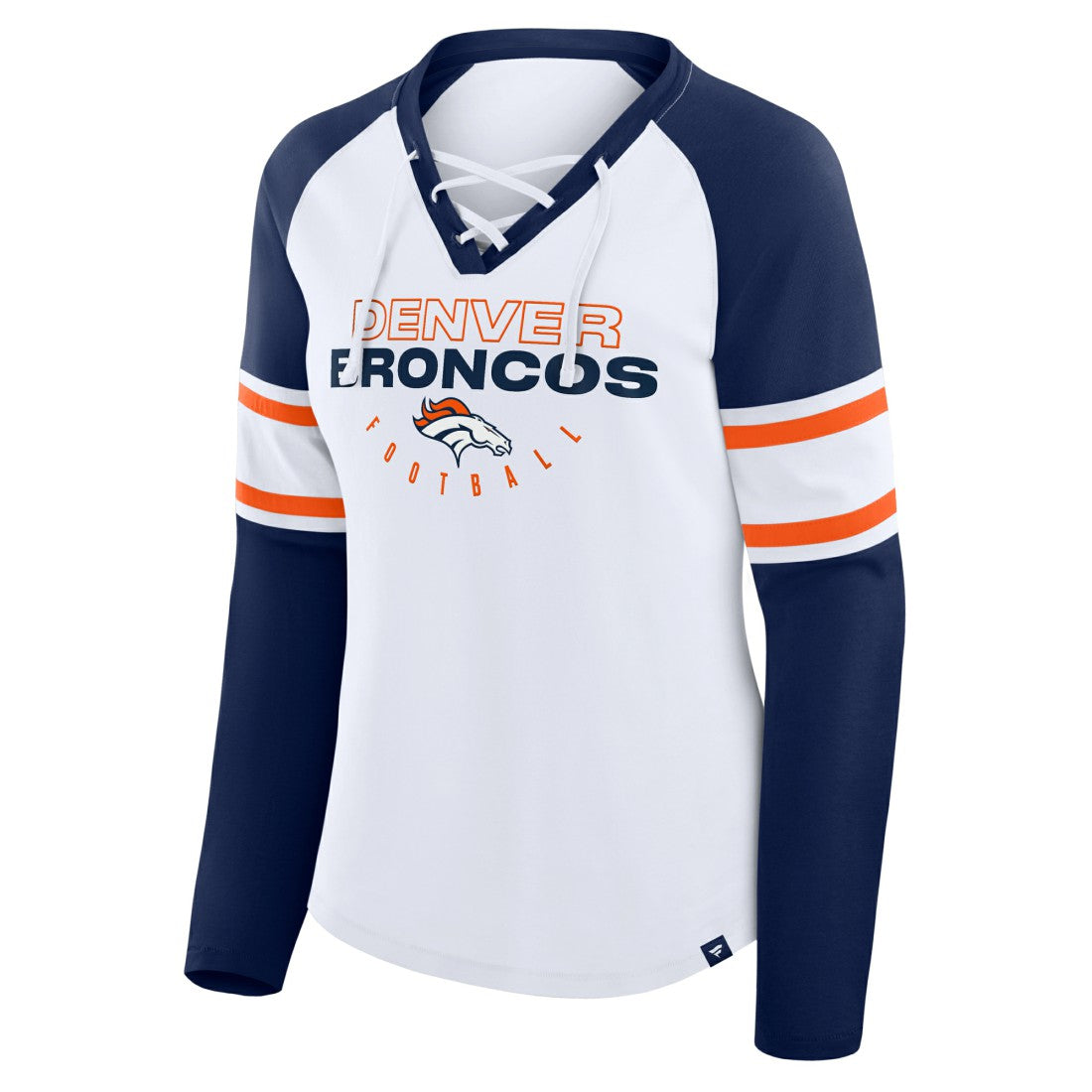 Denver Broncos Women's Redzone Blitz Package Raglan Lace-Up V-Neck Long Sleeve T-Shirt - White/Navy discount