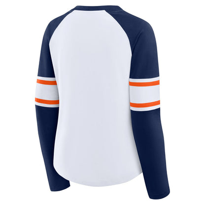 Denver Broncos Women's Redzone Blitz Package Raglan Lace-Up V-Neck Long Sleeve T-Shirt - White/Navy discount