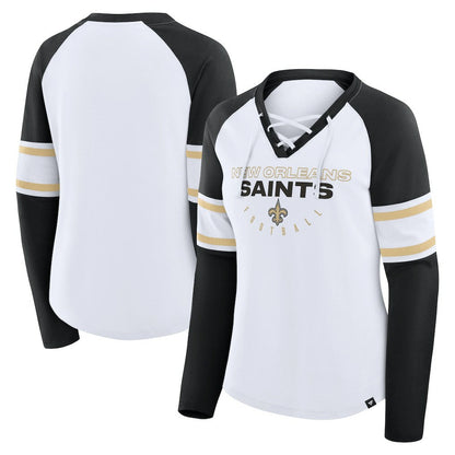 New Orleans Saints Women's Redzone Blitz Package Raglan Lace-Up V-Neck Long Sleeve T-Shirt - White/Black outlet