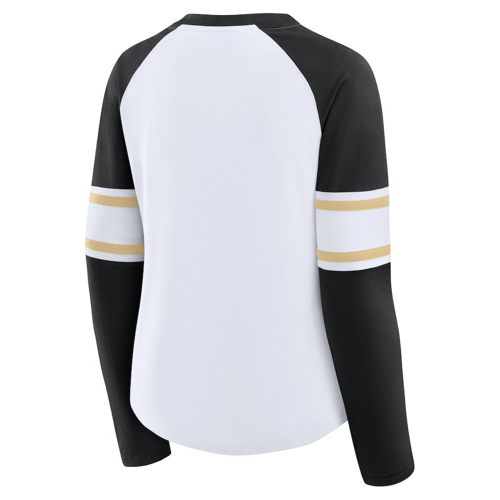 New Orleans Saints Women's Redzone Blitz Package Raglan Lace-Up V-Neck Long Sleeve T-Shirt - White/Black outlet